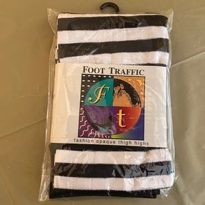 NEW FOOT TRAFFIC BLACK/WHITE OPAQUE STRIPE THIGH HIGHS/HI -HALLOWEEN COSTUME